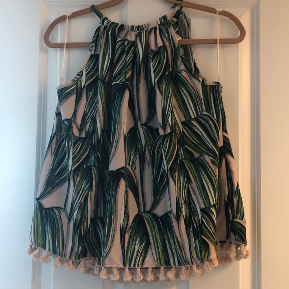 Palm leaf tank top with tassels